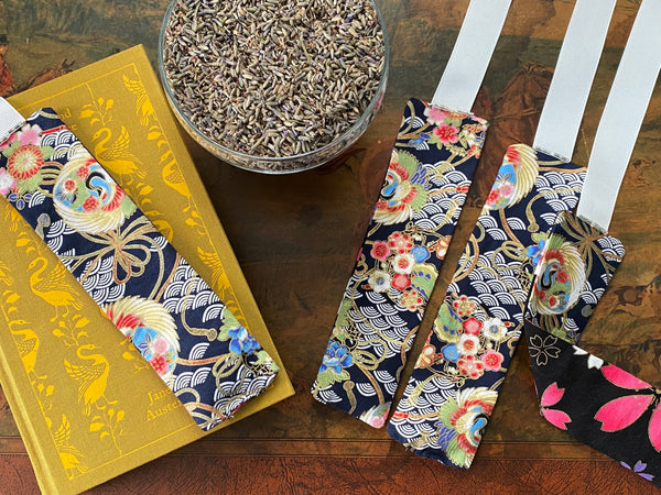 Lavender Filled Bookmark - Crane Black and White Pattern